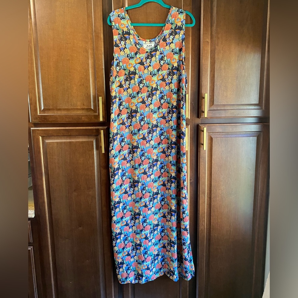 VINTAGE Flax L Slipster floral maxi Thinking Tropics Wildfowers Rayon